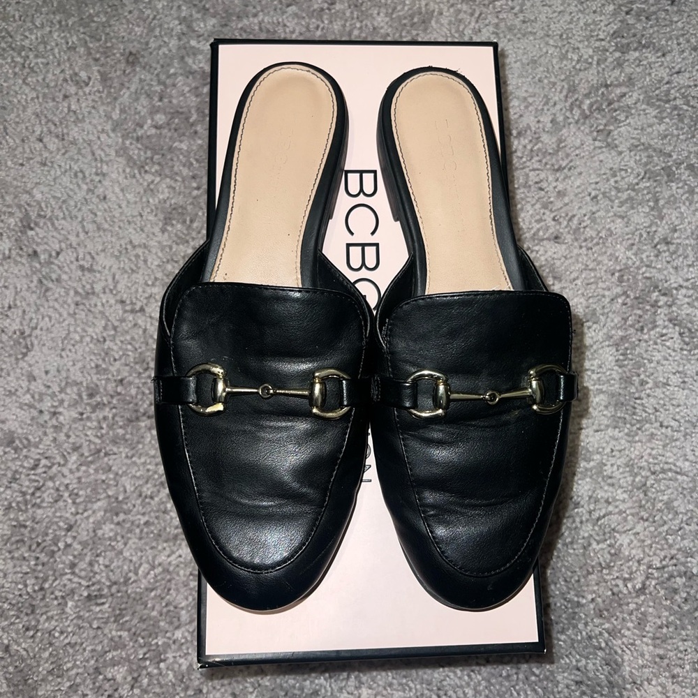 BCBG Black Leather Women's Mules